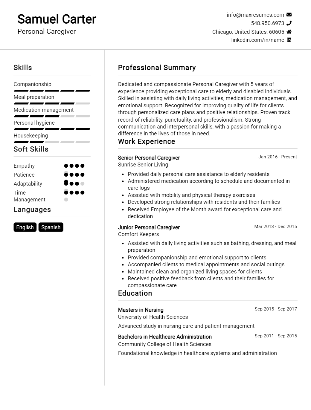personal-caregiver-resume-sample