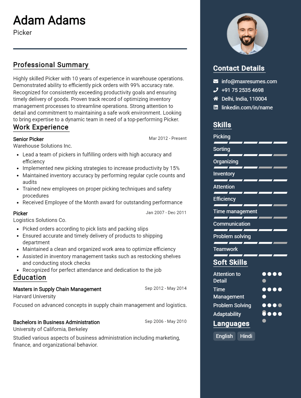picker-resume-sample