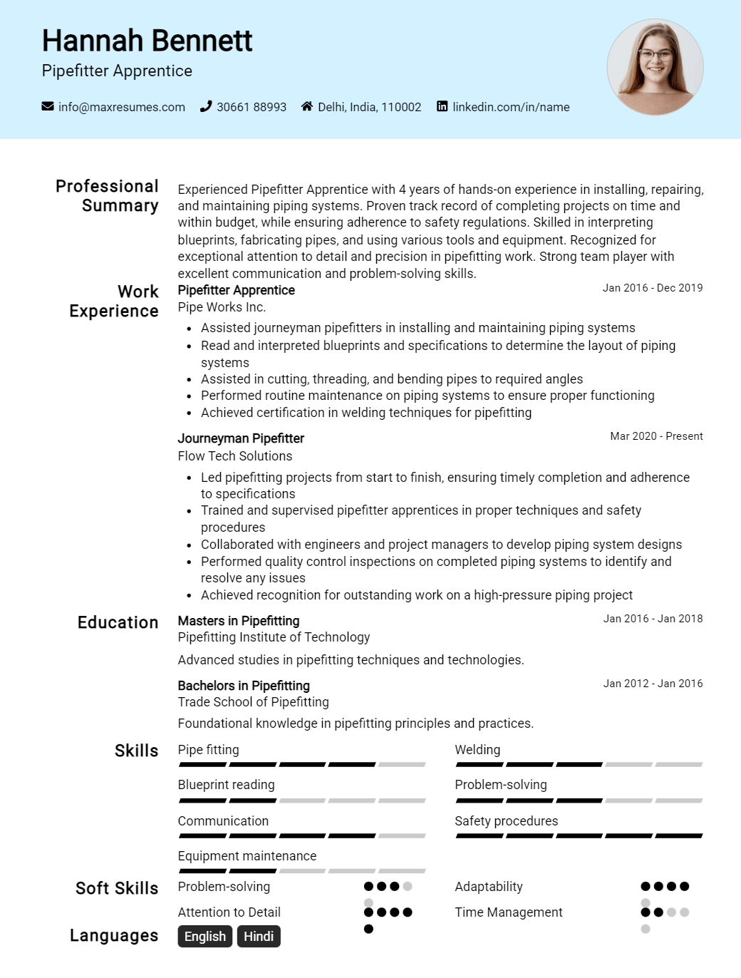 pipefitter-apprentice-resume-sample