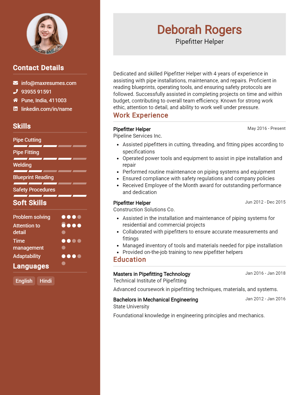 pipefitter-helper-resume-sample