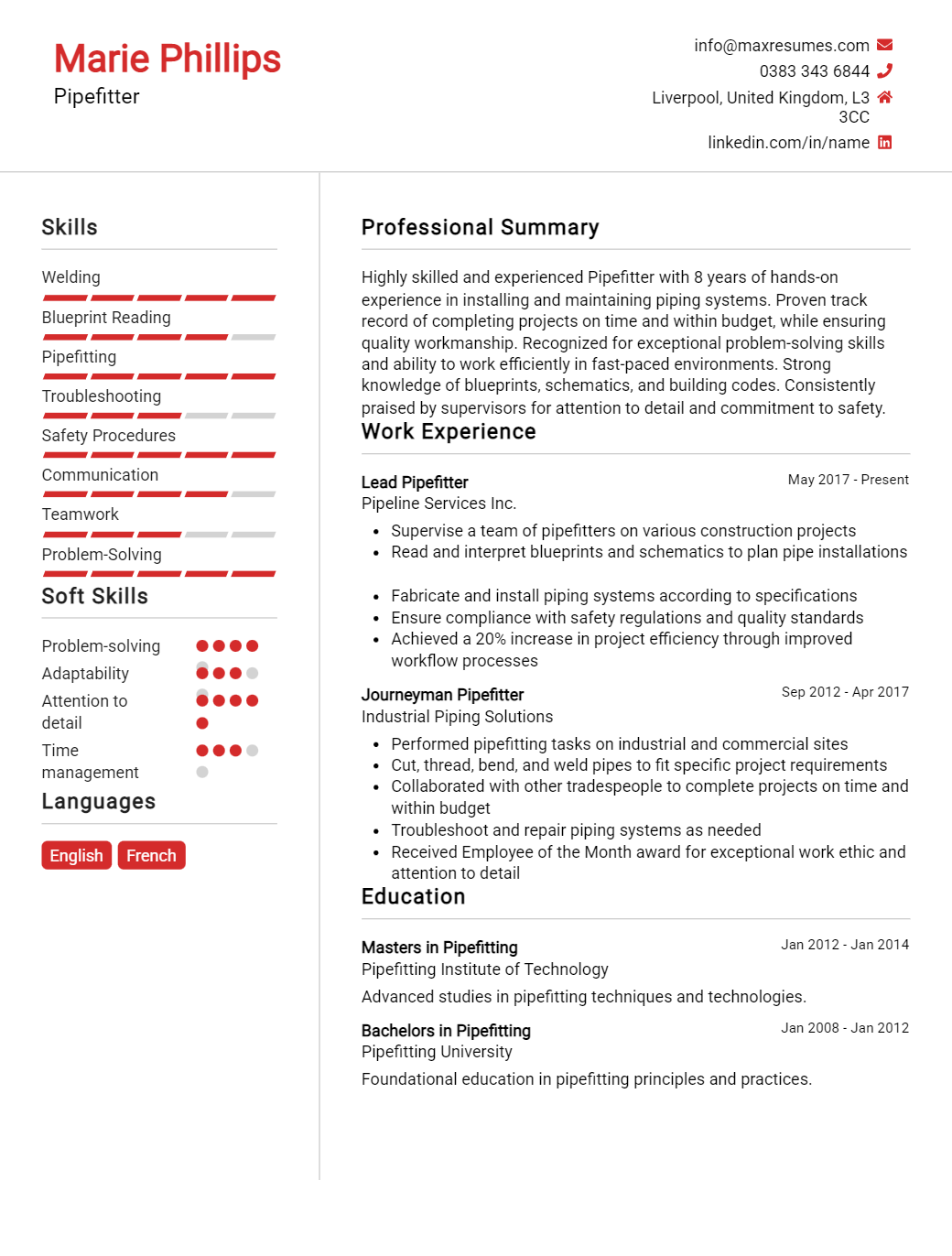 pipefitter-resume-sample