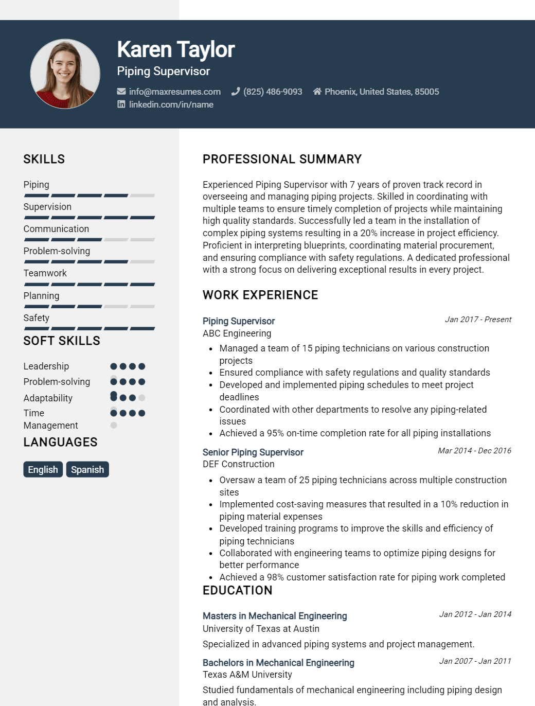 piping-supervisor-resume-sample