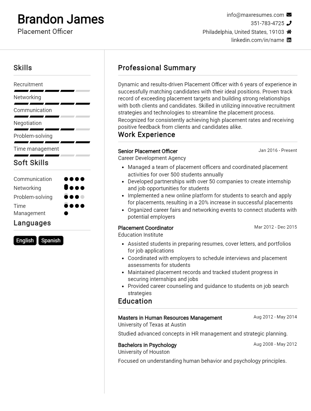placement-officer-resume-sample