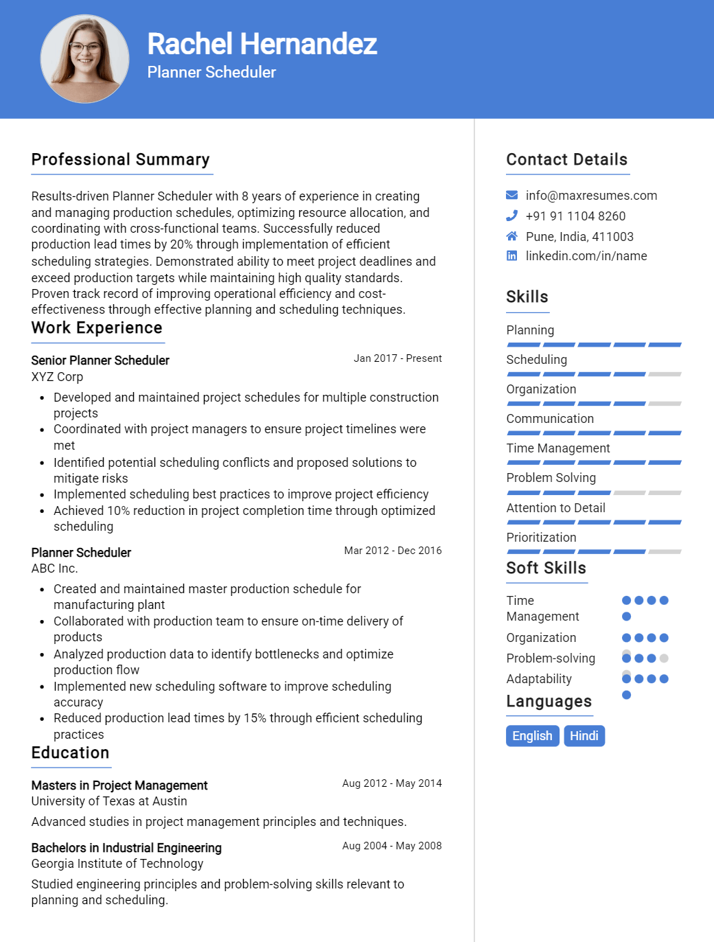 planner-scheduler-resume-sample