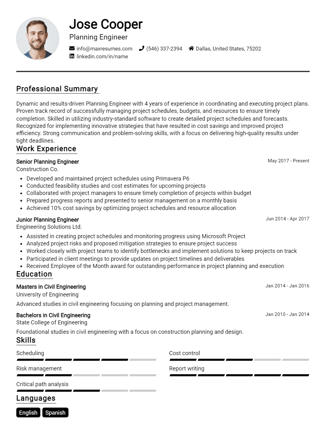 planning-engineer-resume-sample
