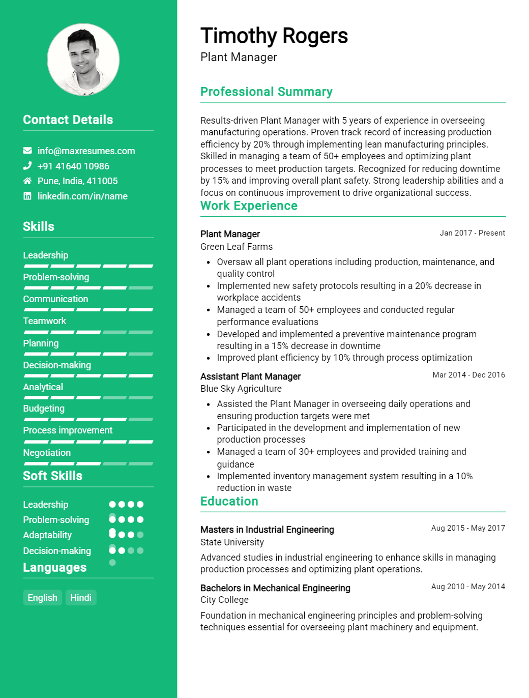 plant-manager-resume-sample