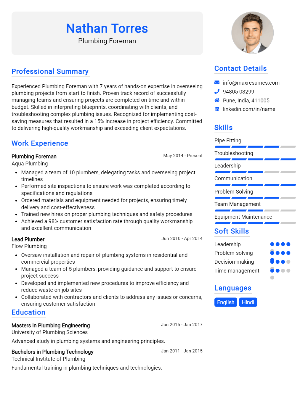 plumbing-foreman-resume-sample