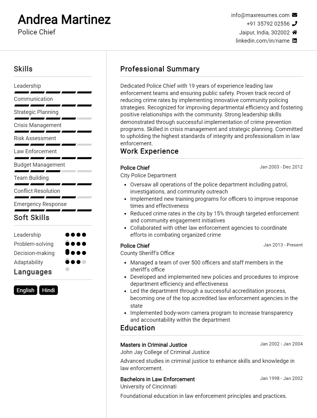 police-chief-resume-sample