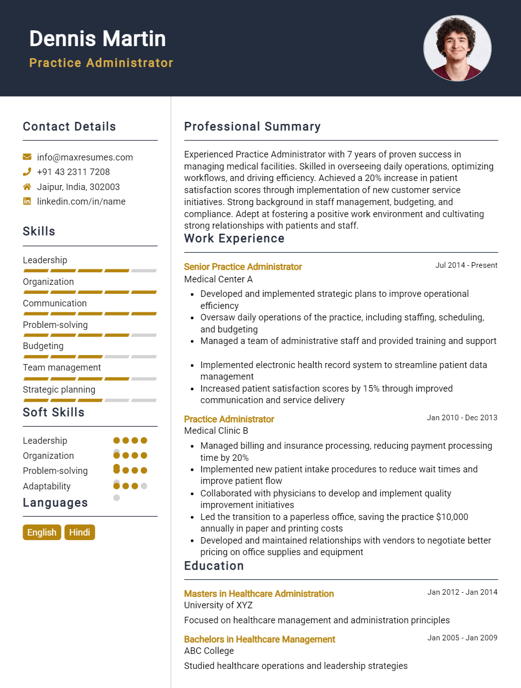 practice-administrator-resume-sample