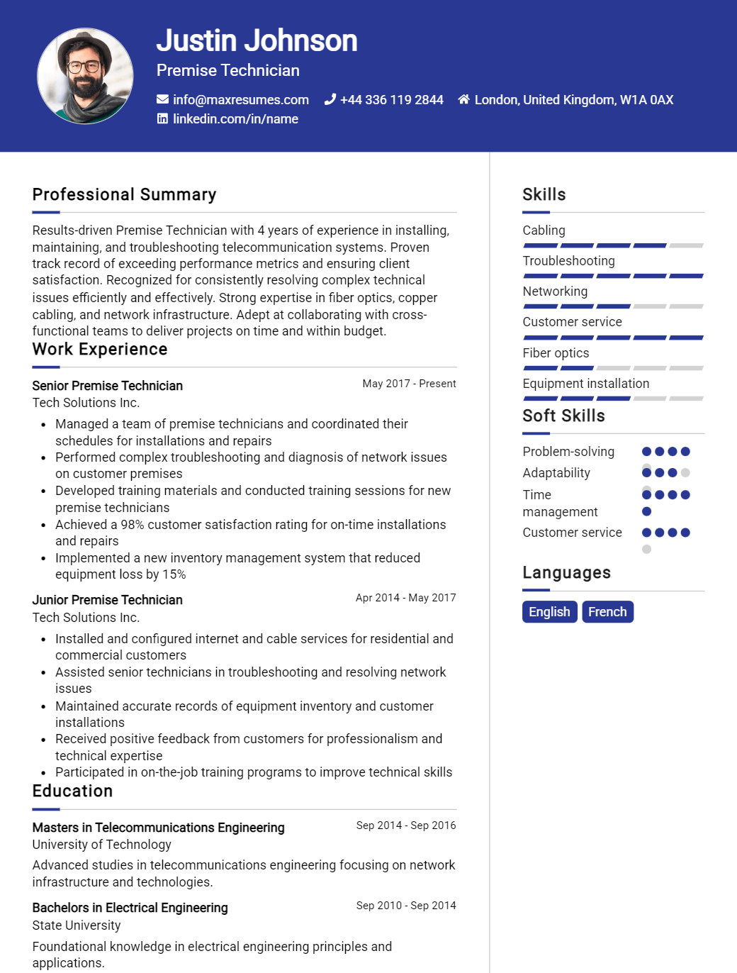 premise-technician-resume-sample