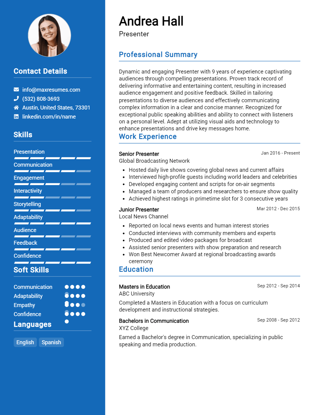 presenter-resume-sample