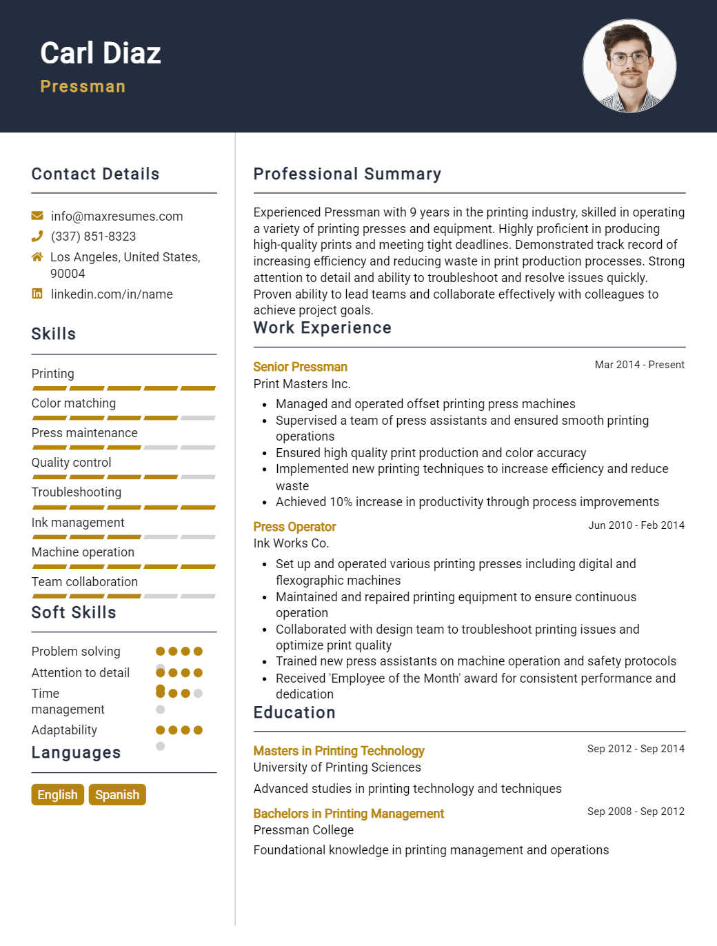 pressman-resume-sample