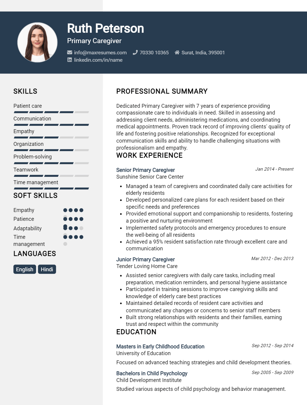 primary-caregiver-resume-sample