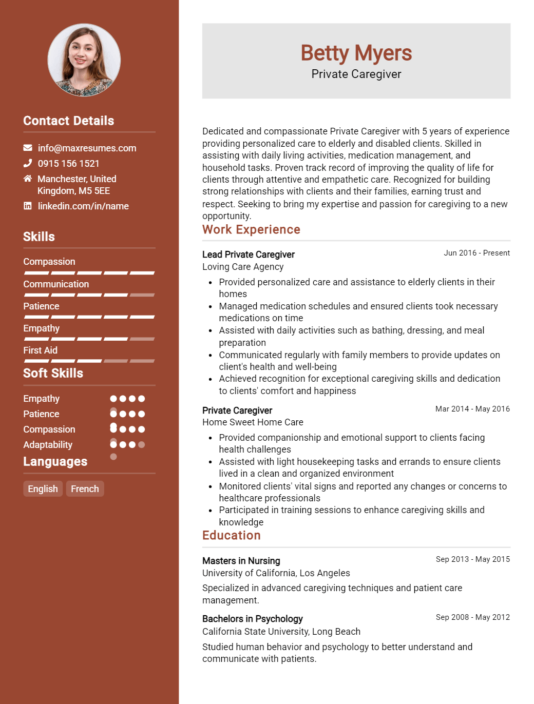 private-caregiver-resume-sample