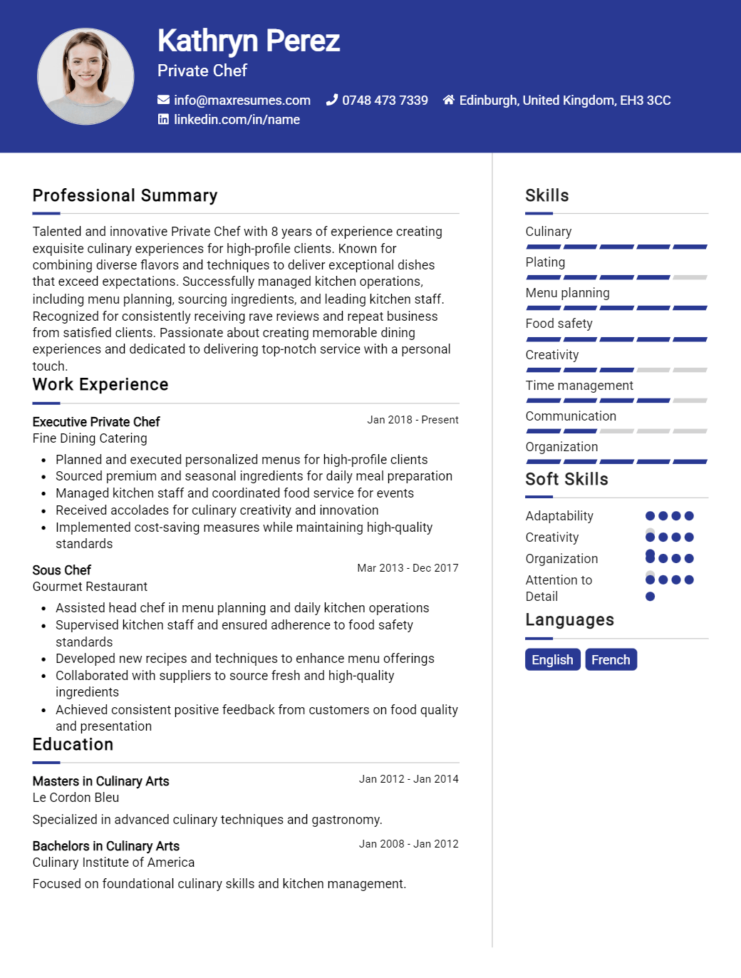 private-chef-resume-sample