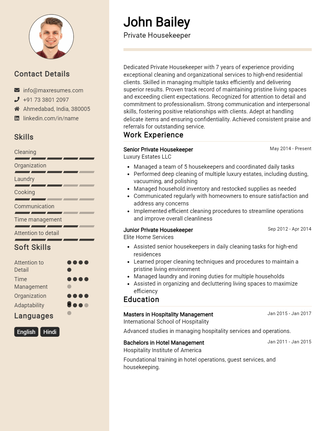 private-housekeeper-resume-sample