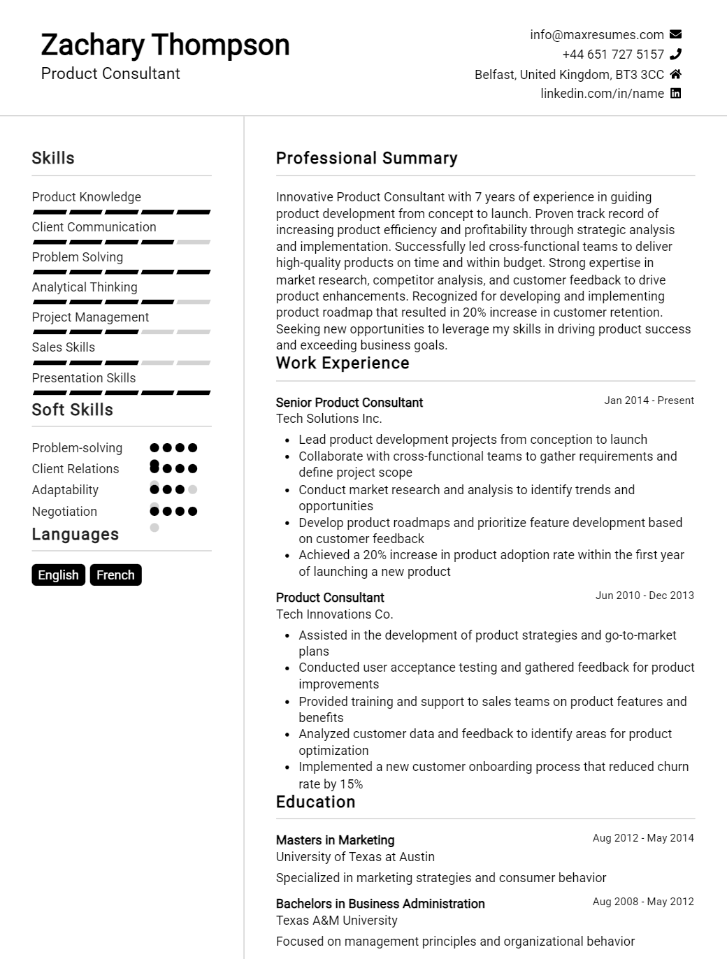 product-consultant-resume-sample