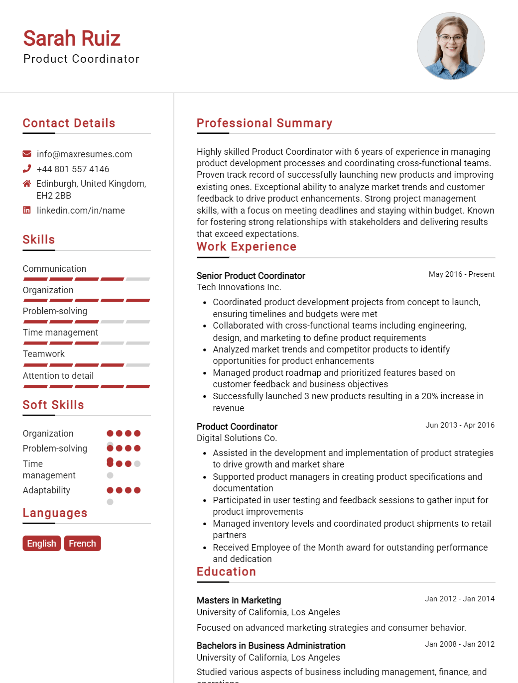 product-coordinator-resume-sample
