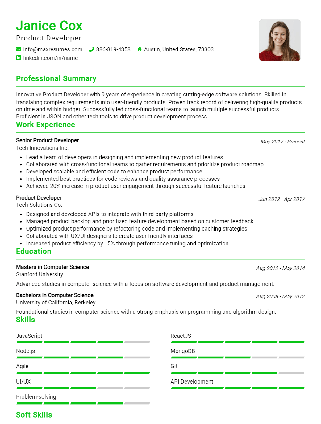 product-developer-resume-sample