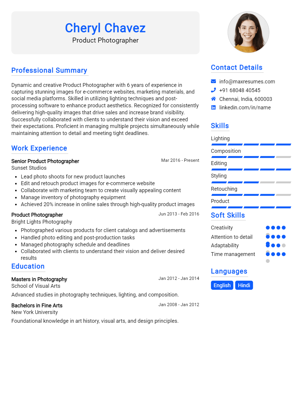 product-photographer-resume-sample