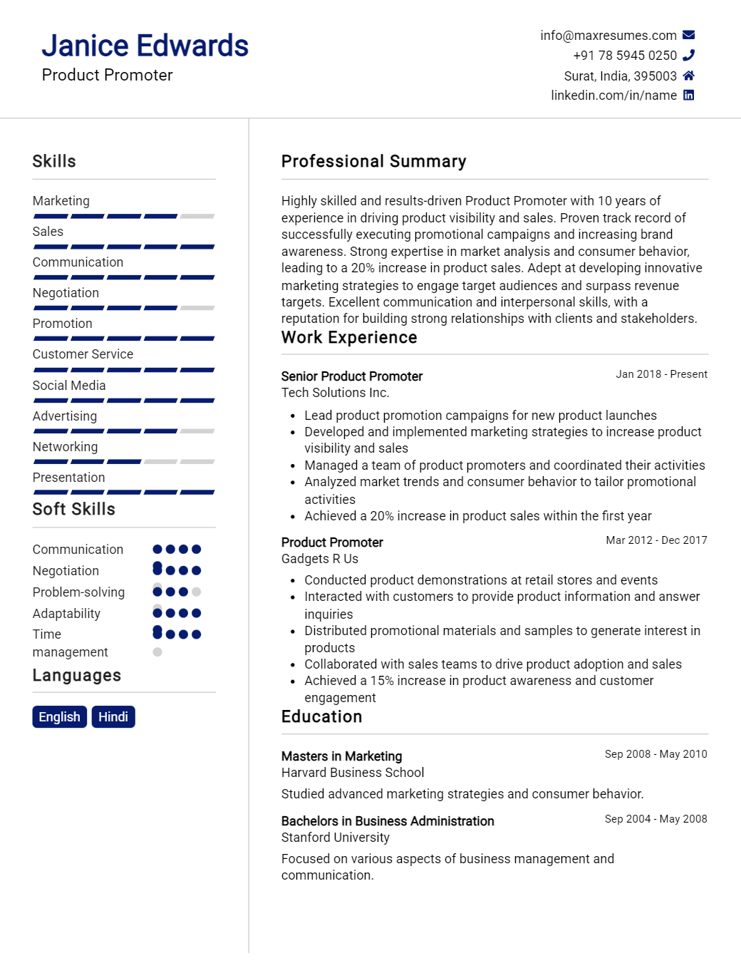 product-promoter-resume-sample