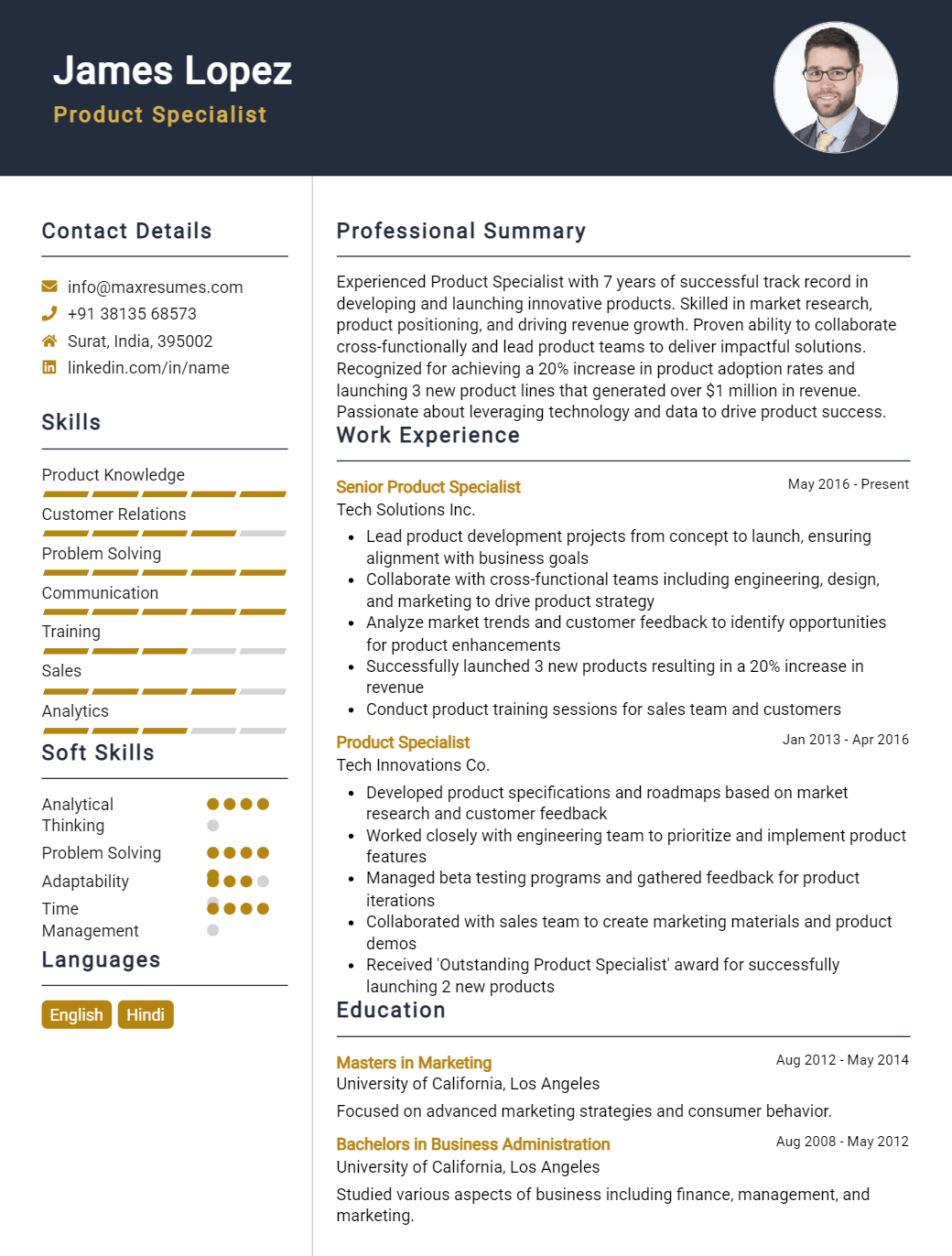 product-specialist-resume-sample