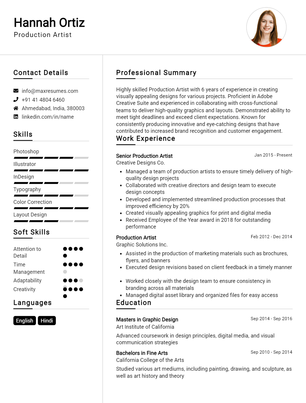 production-artist-resume-sample