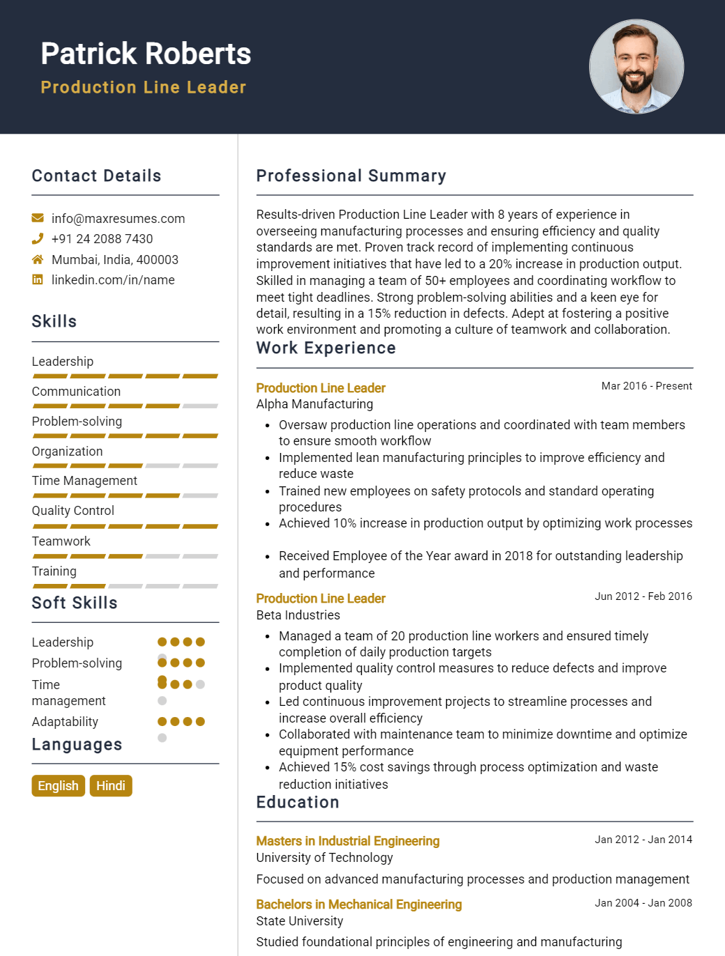 line-leader-resume-sample