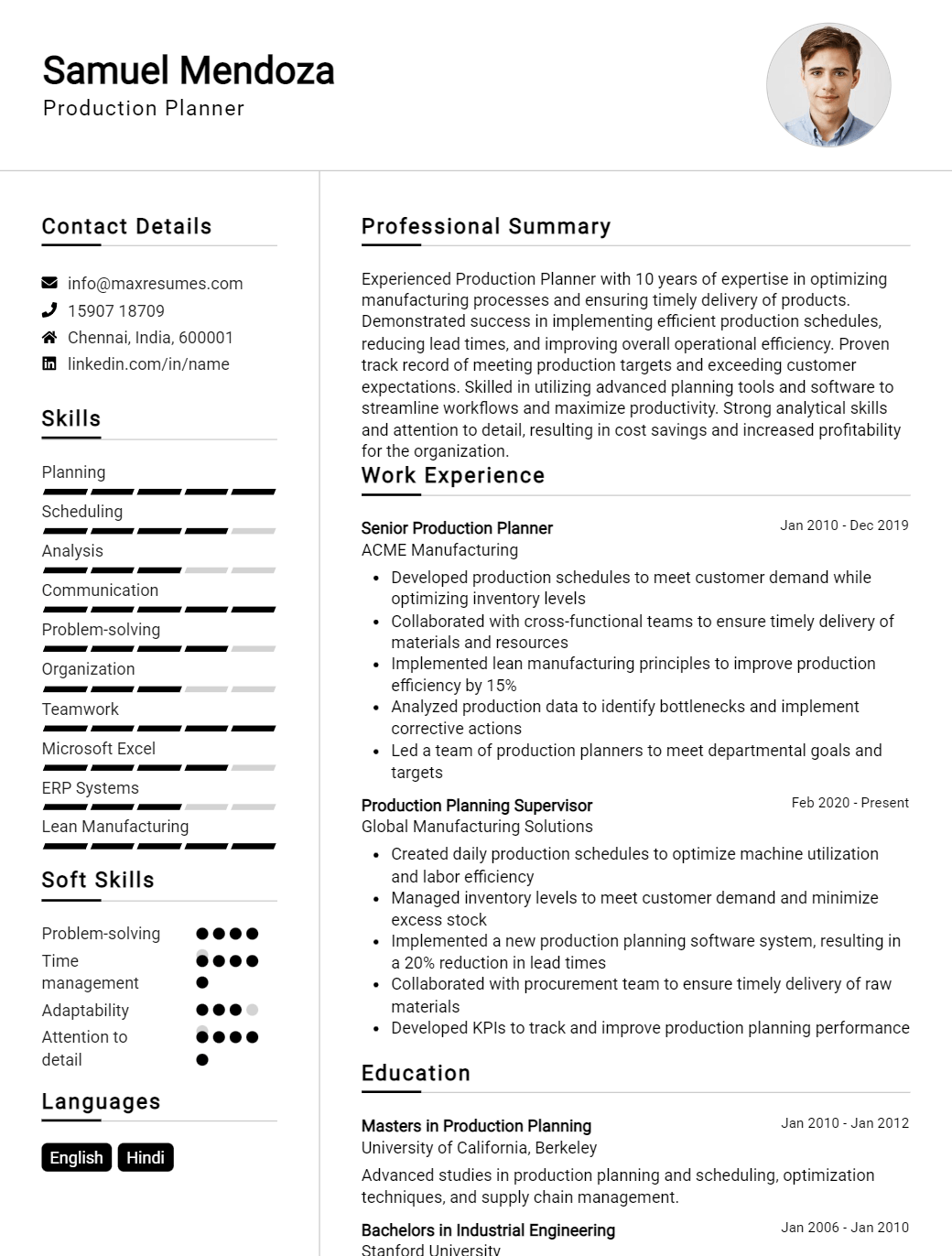 planner-resume-sample