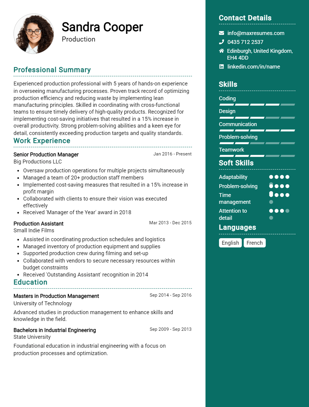 production-resume-sample