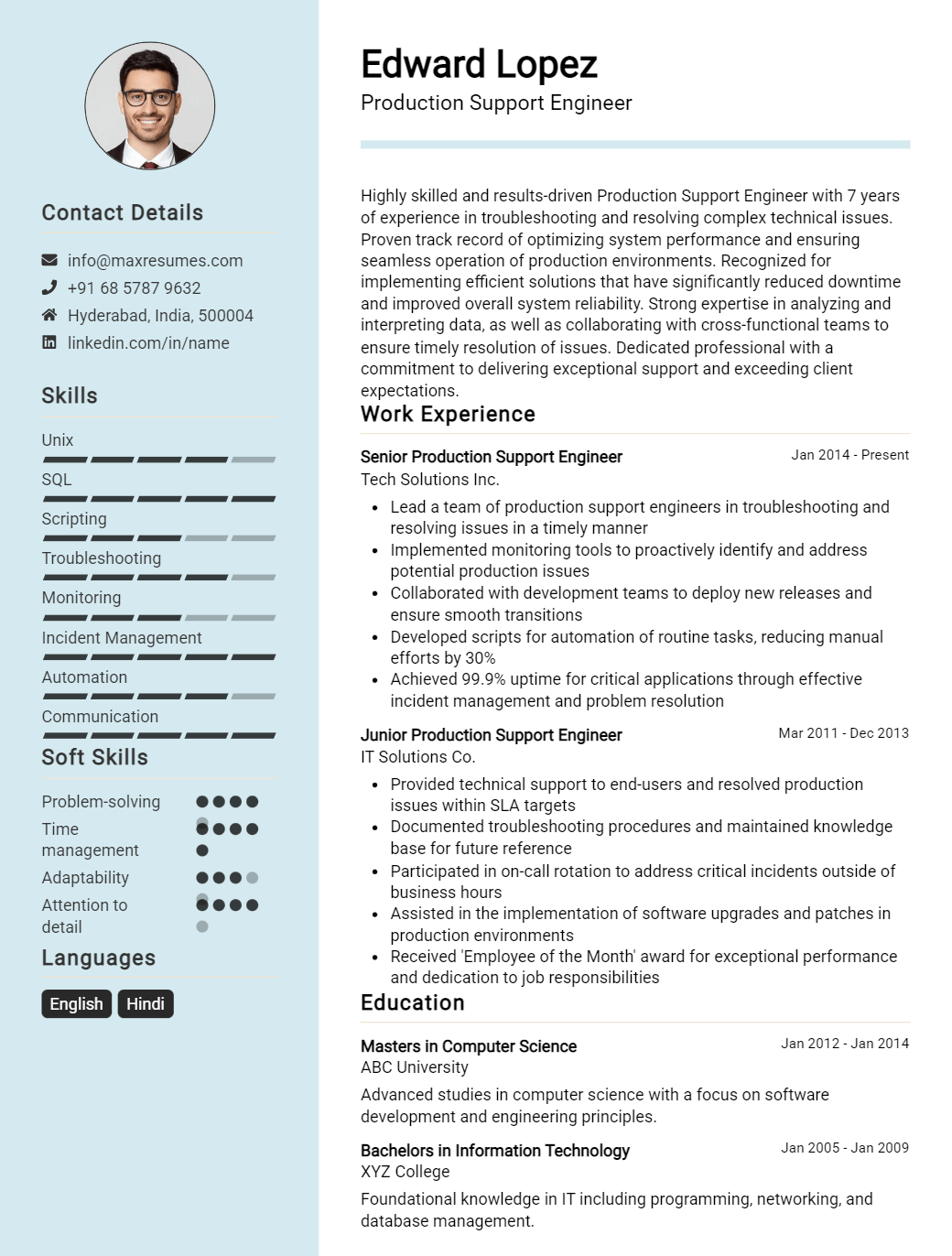 support-engineer-resume-sample
