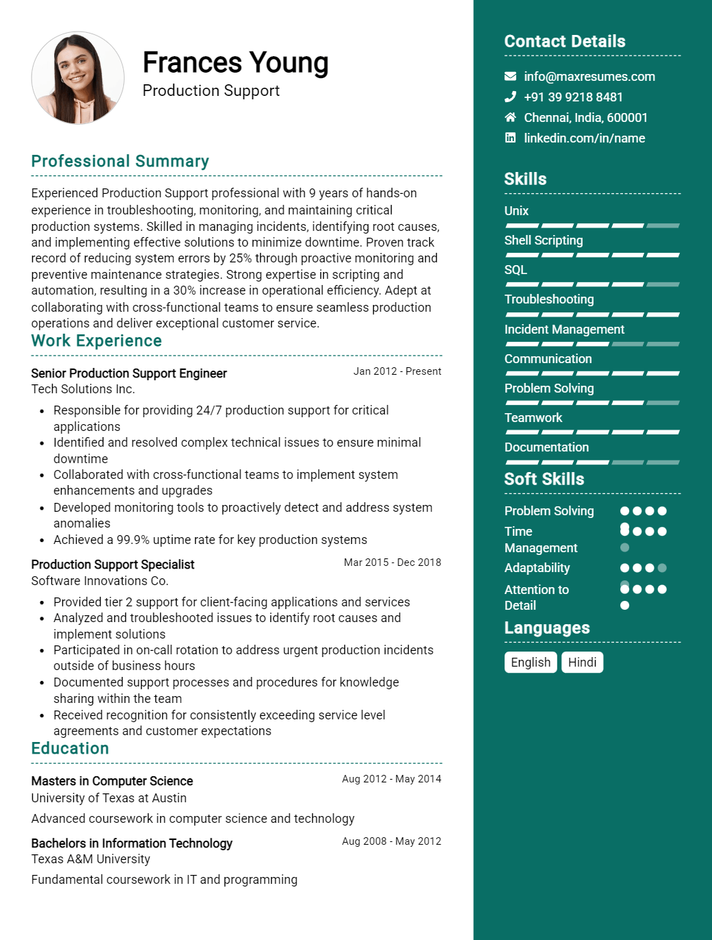 support-resume-sample