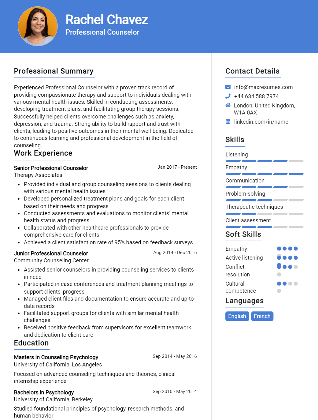 professional-counselor-resume-sample