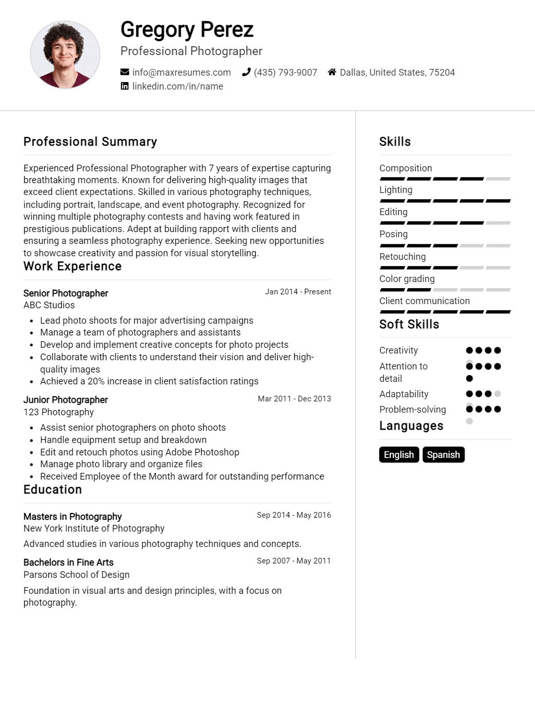professional-photographer-resume-sample