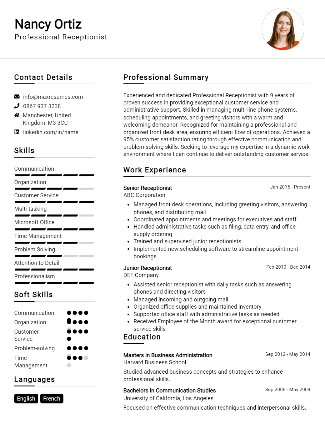 professional-receptionist-resume-sample