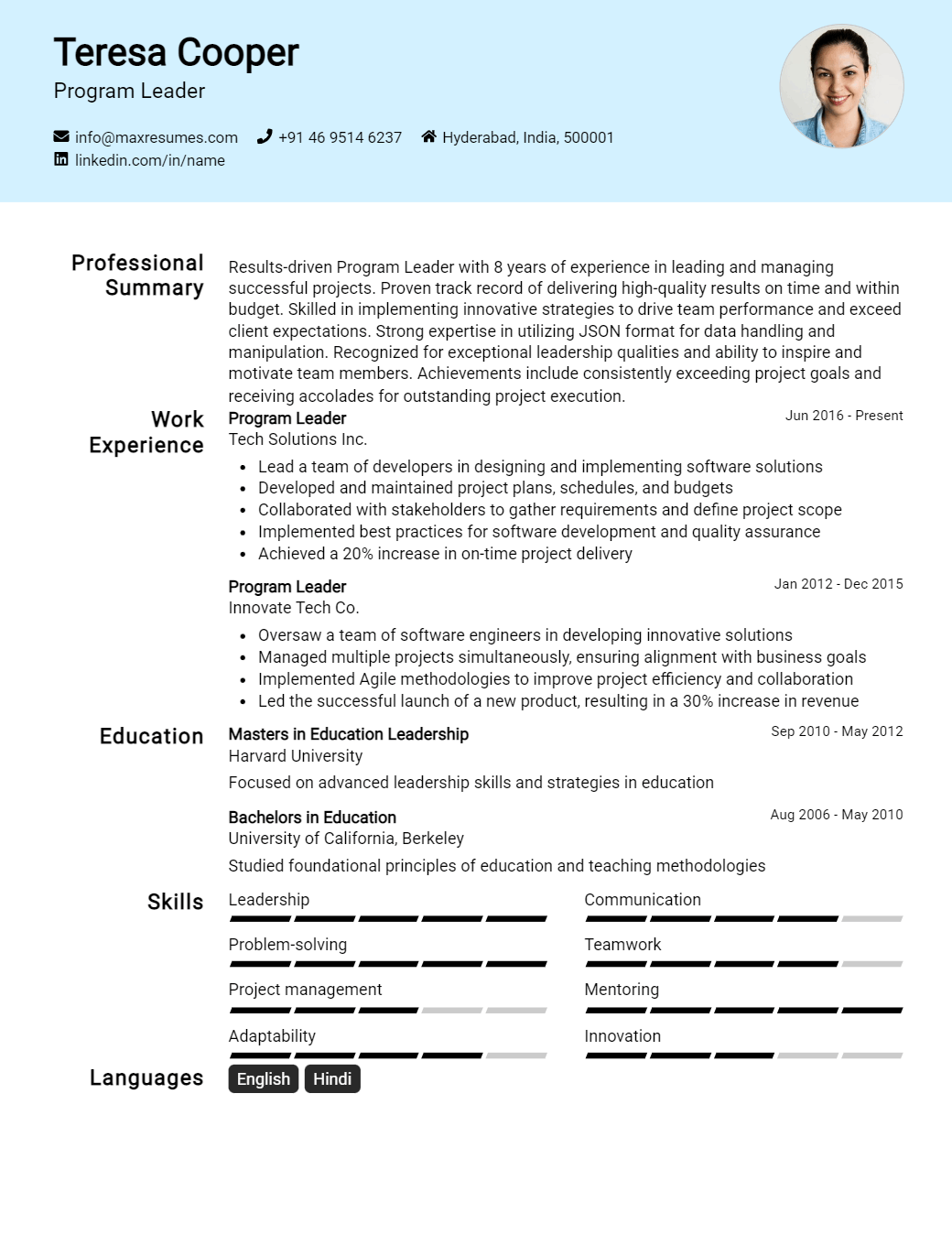 program-leader-resume-sample
