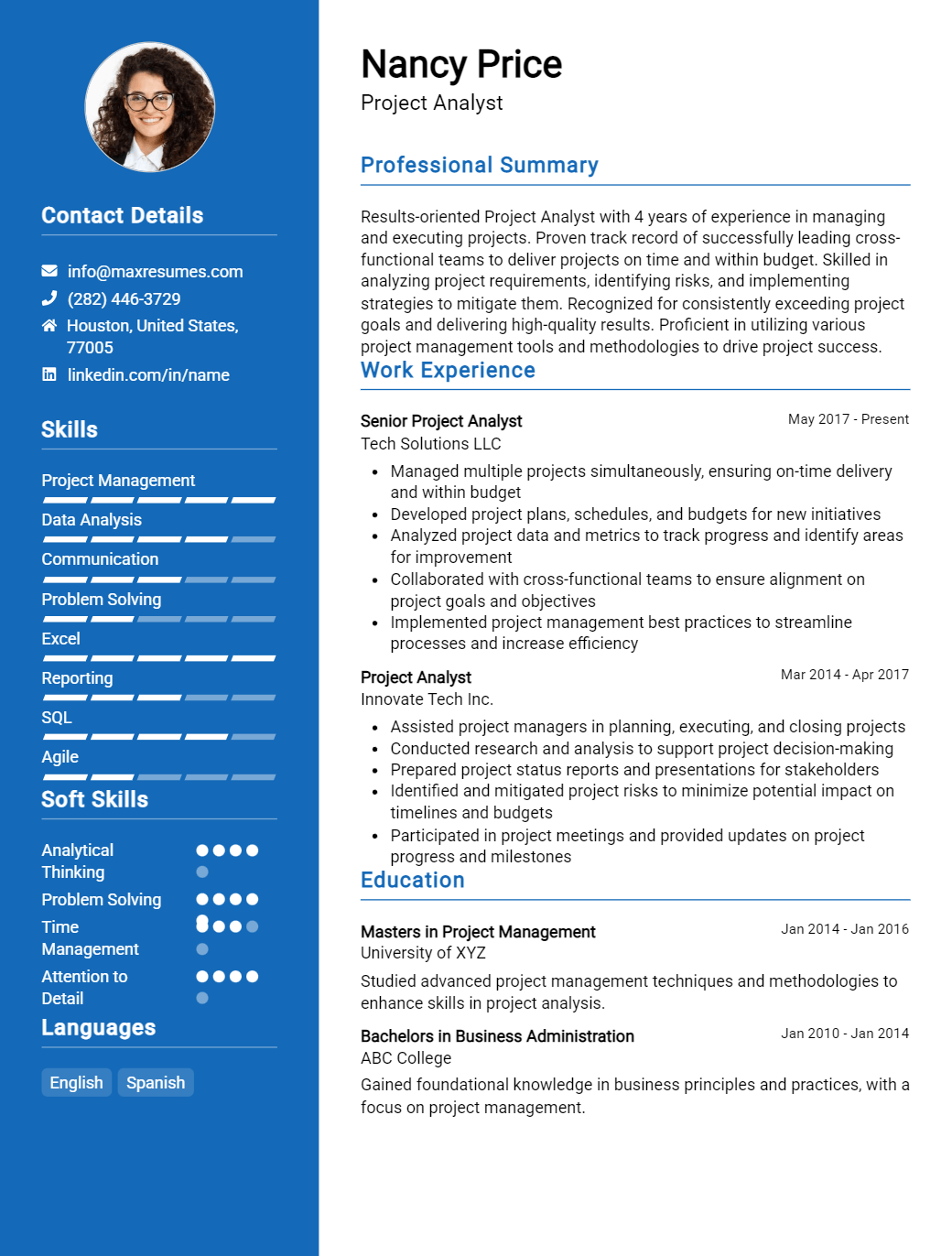 project-analyst-resume-sample