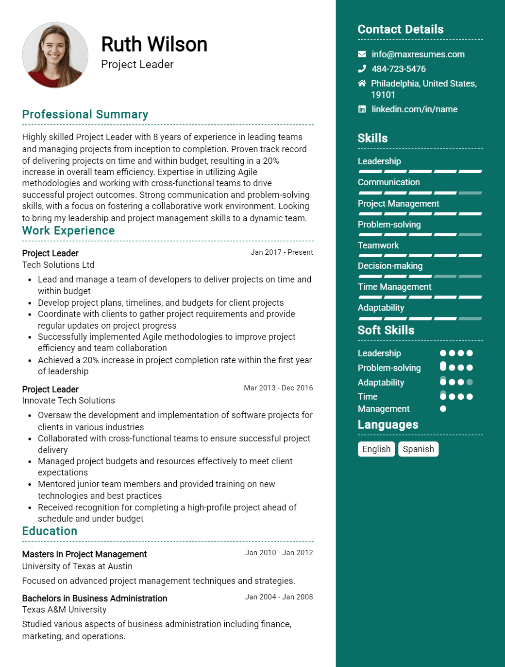project-leader-resume-sample