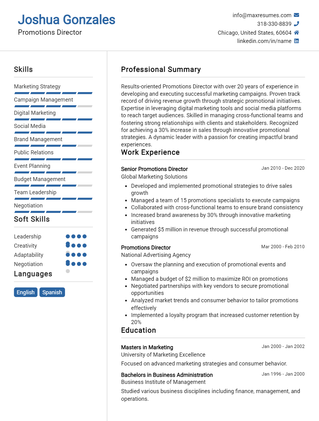 promotions-director-resume-sample