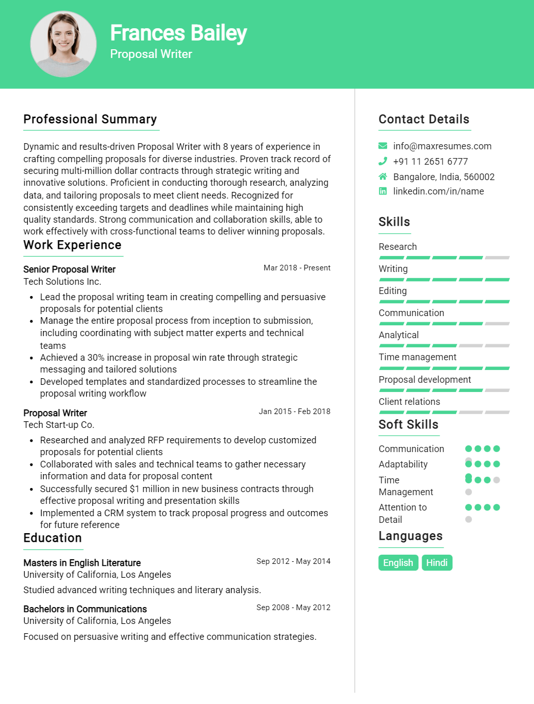 proposal-writer-resume-sample