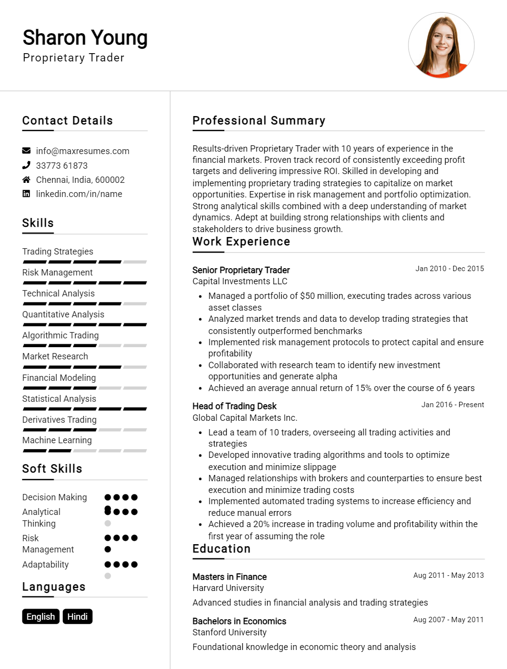 proprietary-trader-resume-sample