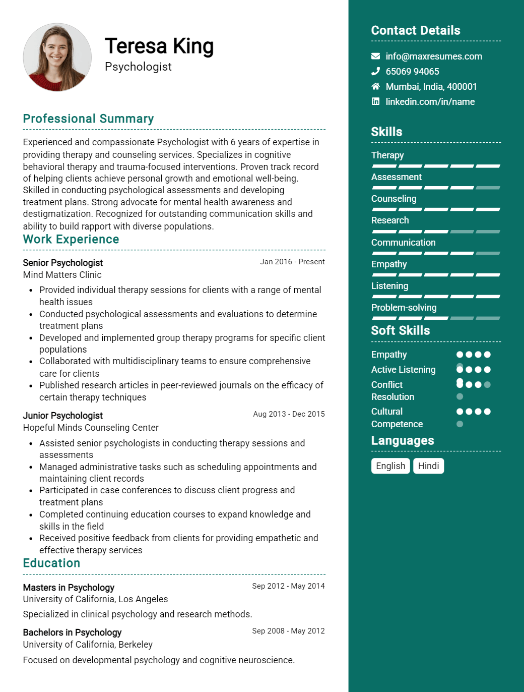 psychologist-resume-sample