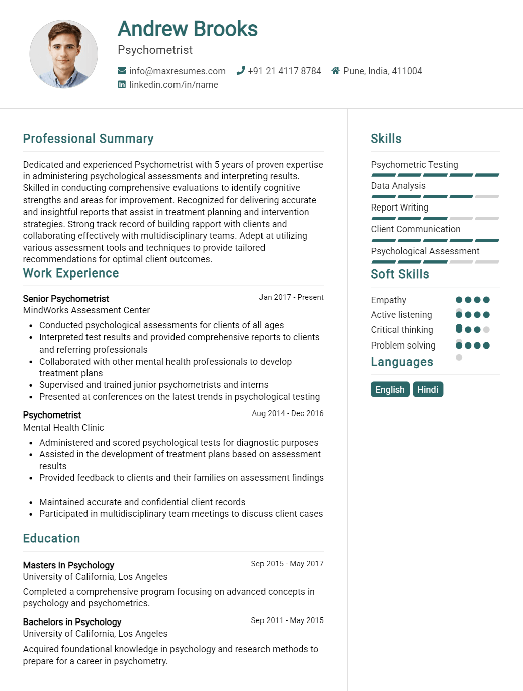 psychometrist-resume-sample