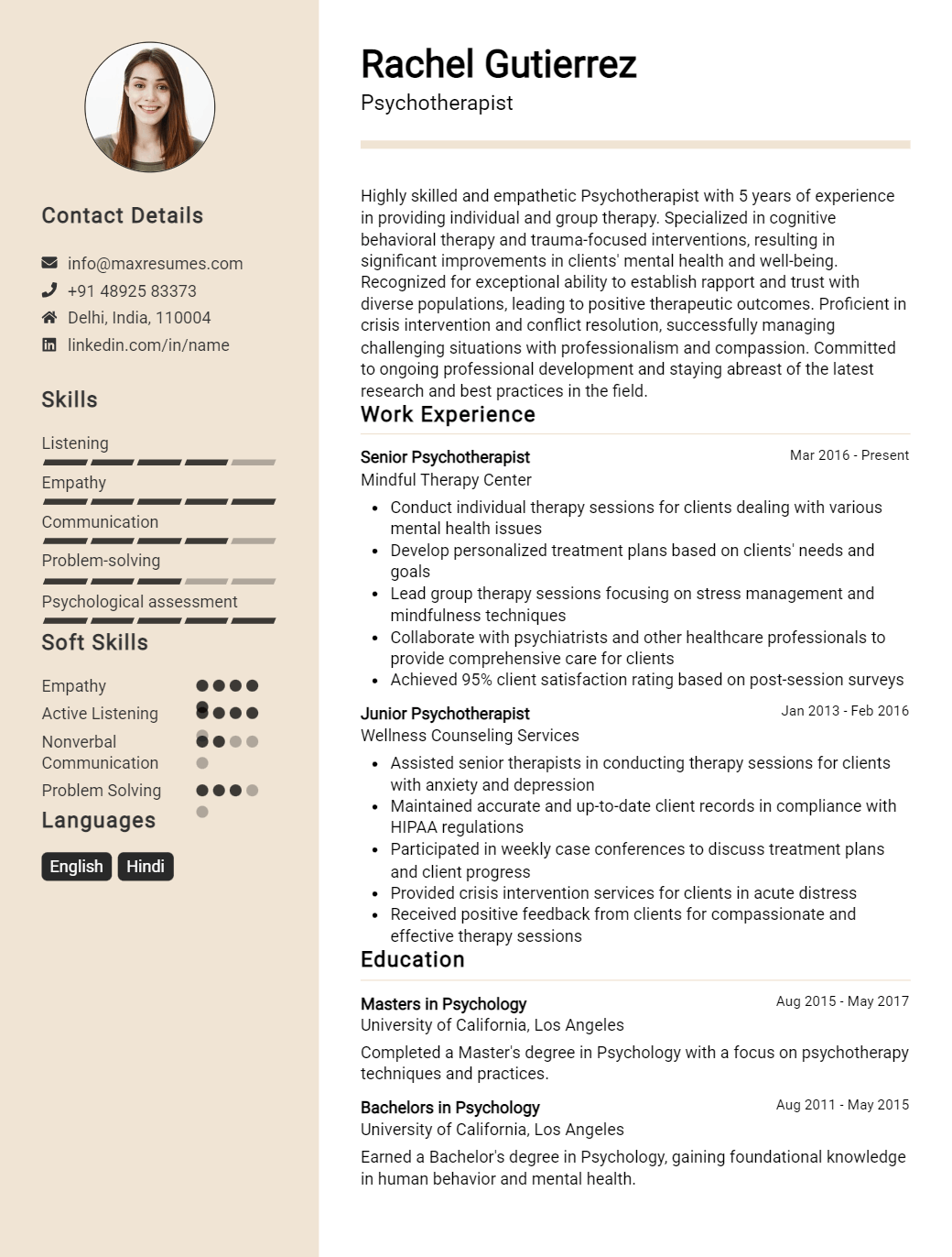 psychotherapist-resume-sample