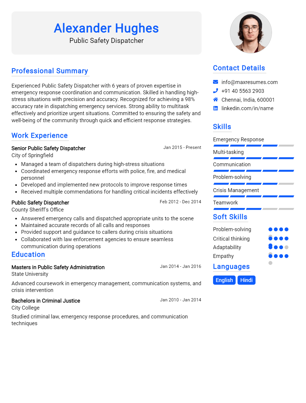 public-safety-dispatcher-resume-sample