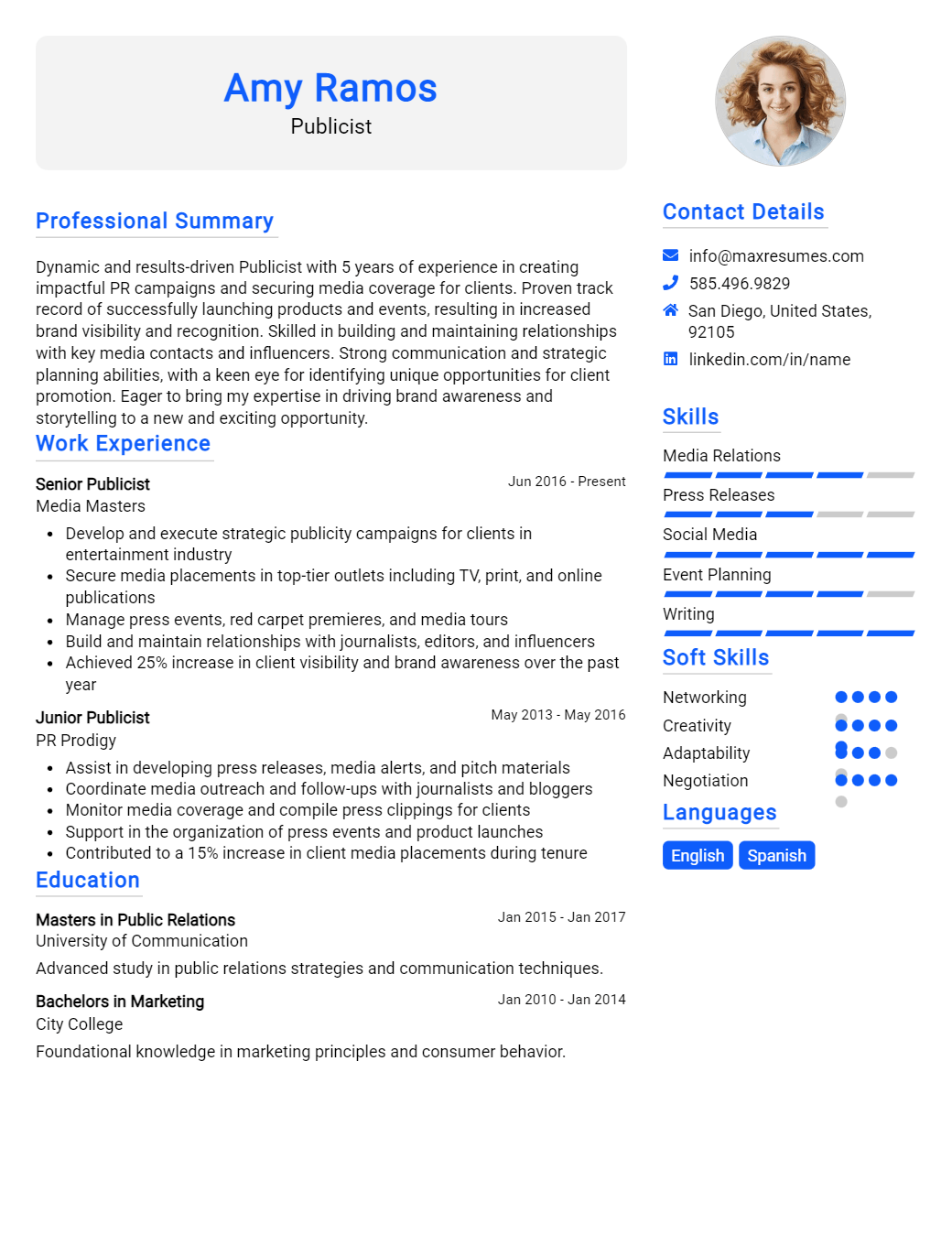 publicist-resume-sample