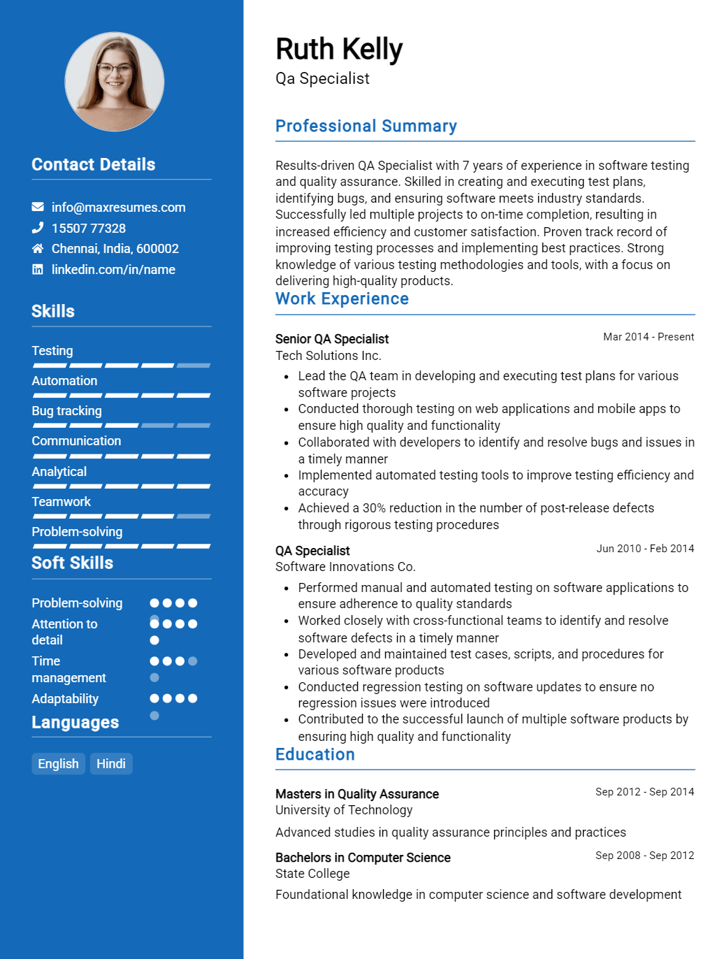 qa-specialist-resume-sample