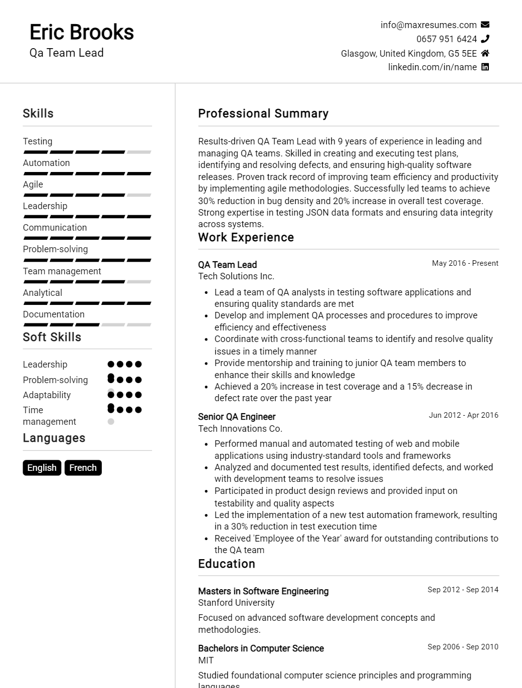 qa-team-lead-resume-sample
