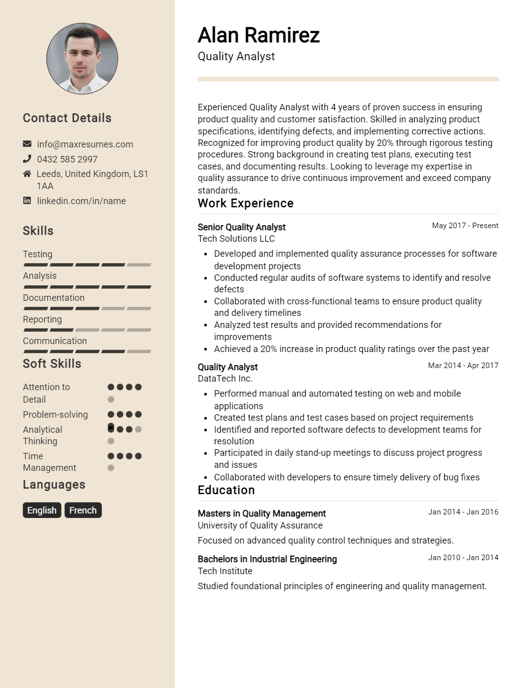 quality-analyst-resume-sample