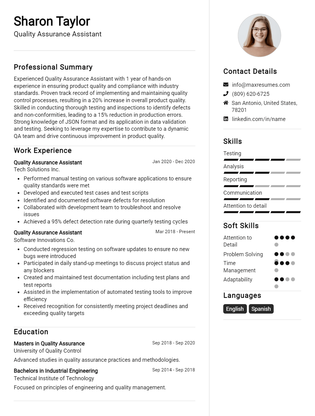 quality-assurance-assistant-resume-sample